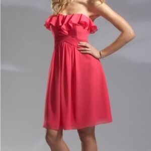 Pretty Maids Womens Short Chiffon Bridesmaid Dress Pink Strapless Ruffle Size 10
